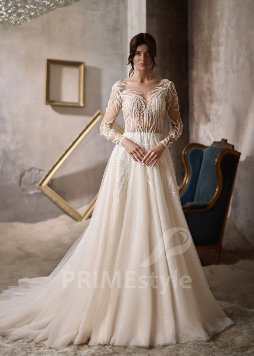 Elegantné svadobné šaty s dlhým rukávom RC2803