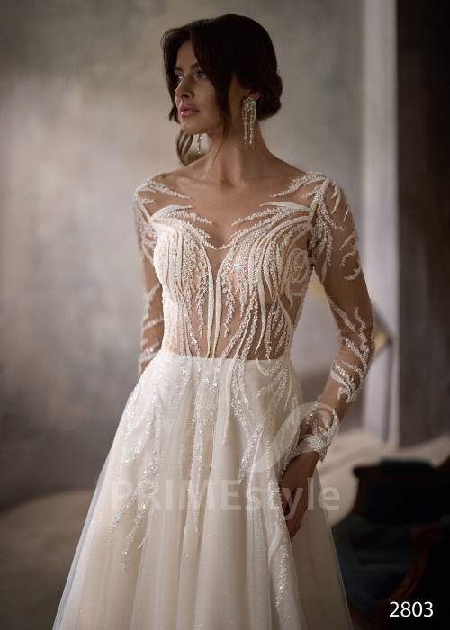 Elegantné svadobné šaty s dlhým rukávom RC2803