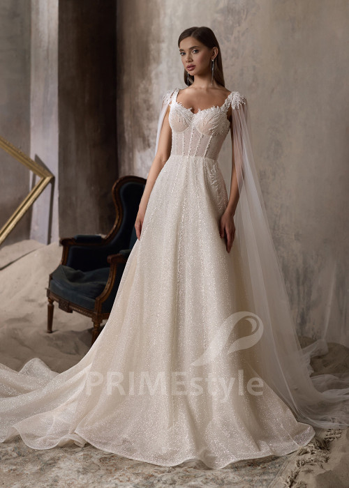 Svadobné šaty s dlhými prehozovými rukávmi RC2805