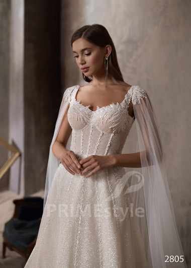 Svadobné šaty s dlhými prehozovými rukávmi RC2805 - primestyle.sk