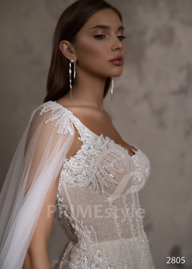 Svadobné šaty s dlhými prehozovými rukávmi RC2805 - primestyle.sk