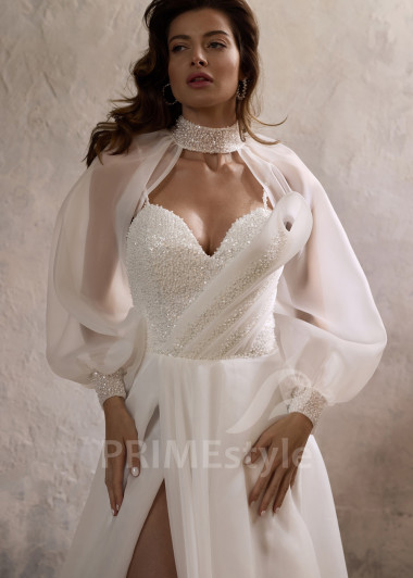 Extravagantne svadobné šaty s dlhým rukávom RC2807 - primestyle.sk