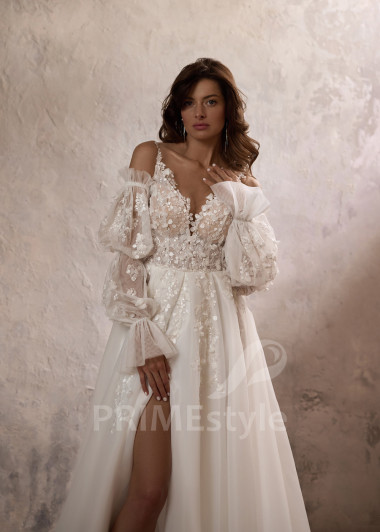 Exkluzívne svadobné šaty s dlhým rukávom RC2809 - primestyle.sk