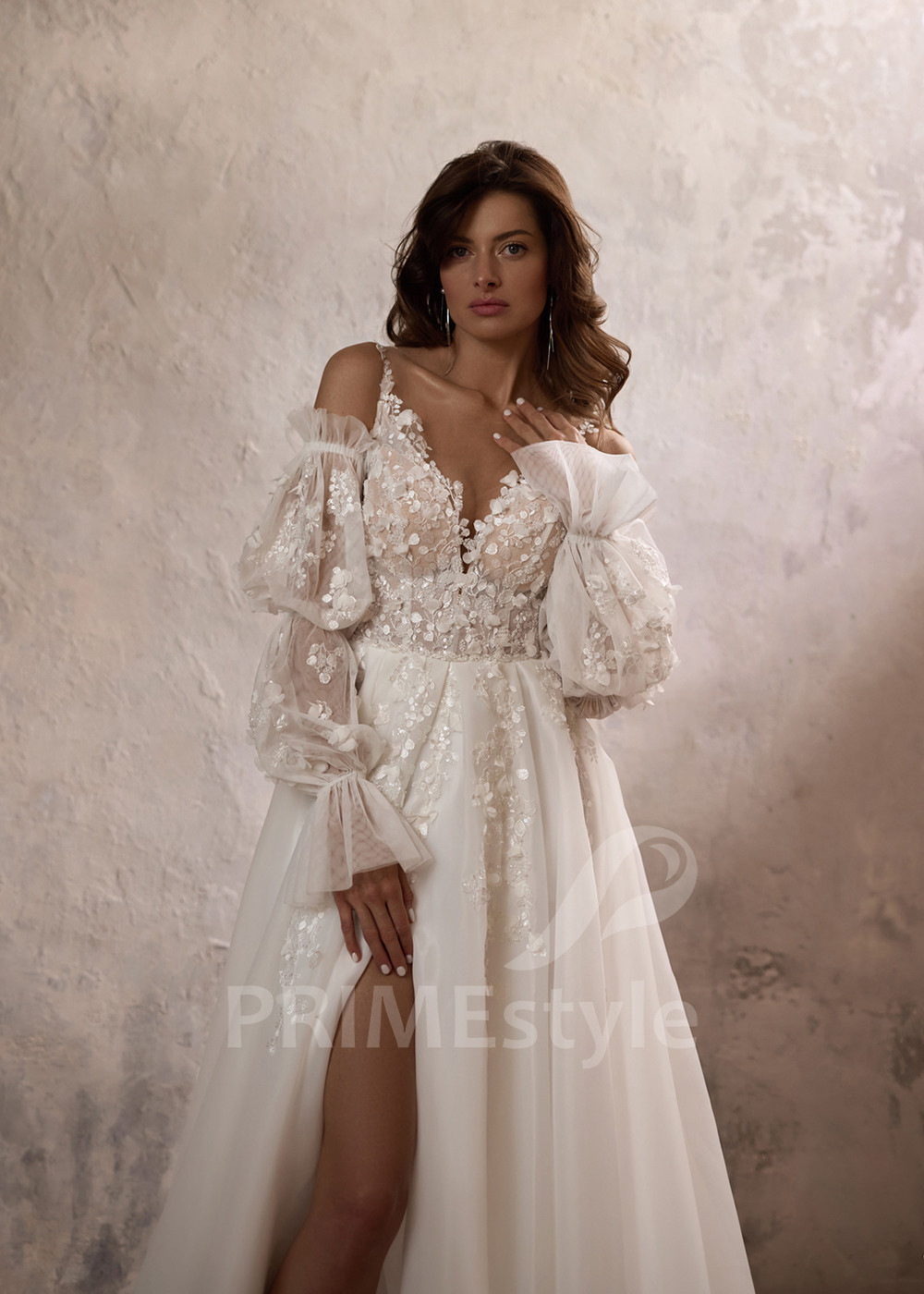 Exkluzívne svadobné šaty s dlhým rukávom RC2809