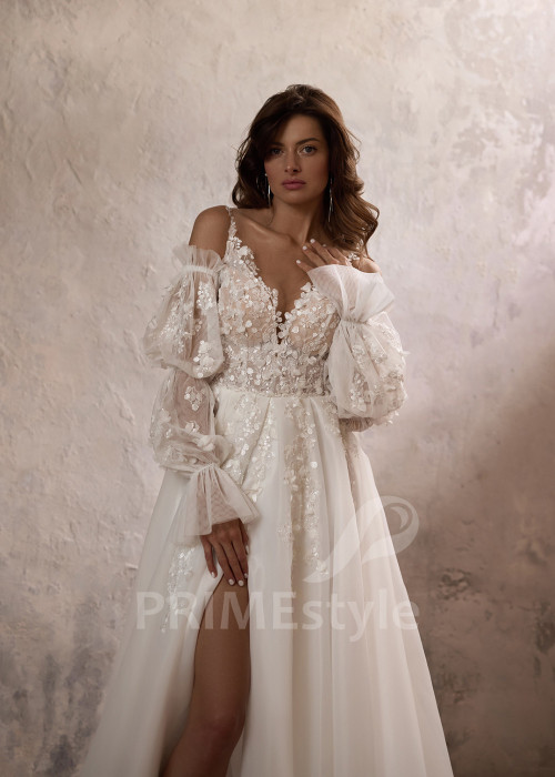 Exkluzívne svadobné šaty s dlhým rukávom RC2809