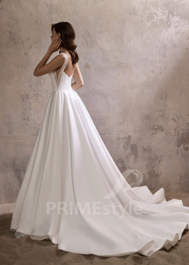 Elegantné saténové svadobné šaty na ramienka RC2811 - primestyle.sk