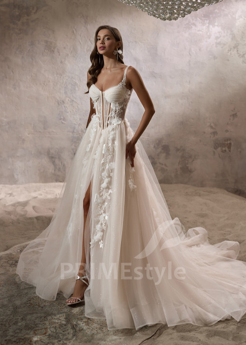 Romantické svadobné šaty na ramienka RC2813