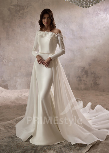 Hladké svadobné šaty s odopínateľnou vlečkou RC2814