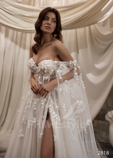 Romantické svadobné šaty s dlhými prehozovými rukávmi RC2818 - primestyle.sk