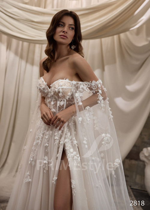 Romantické svadobné šaty s dlhými prehozovými rukávmi RC2818