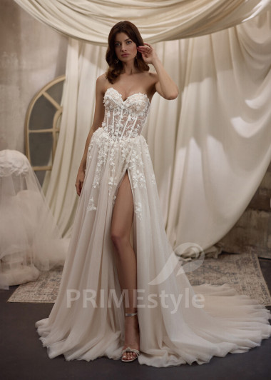 Romantické svadobné šaty s dlhými prehozovými rukávmi RC2818 - primestyle.sk