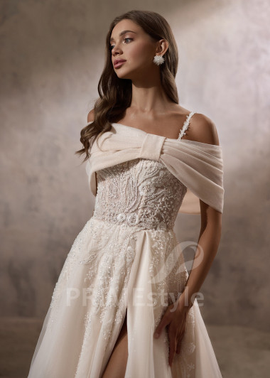 Luxusné svadobné šaty s padnutými ramienkami RC2822 - primestyle.sk