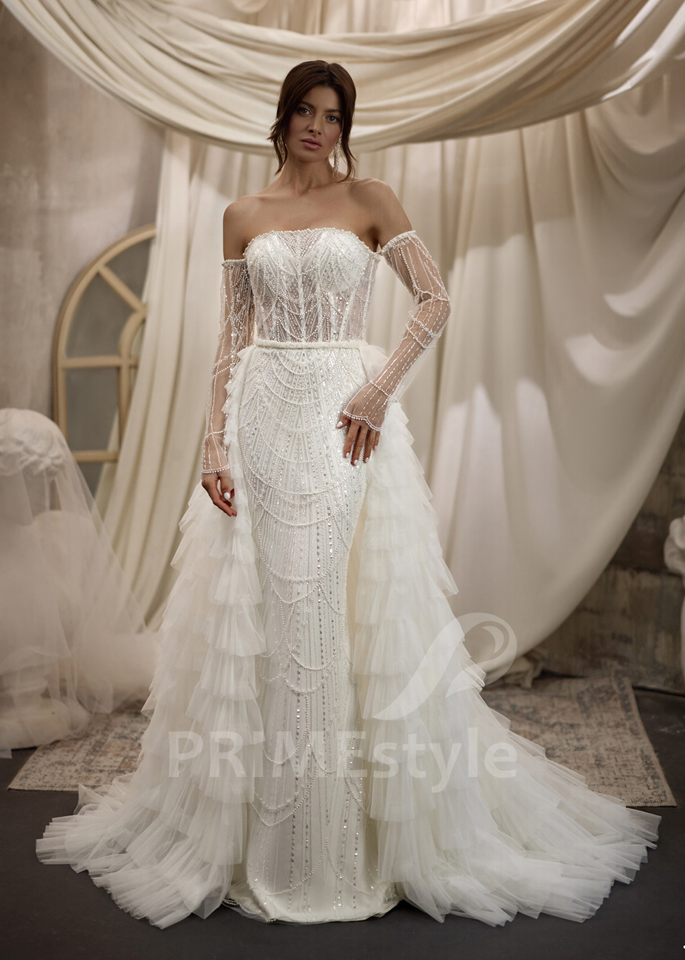 Luxusné svadobné šaty s odopínateľnou vlečkou RC2827