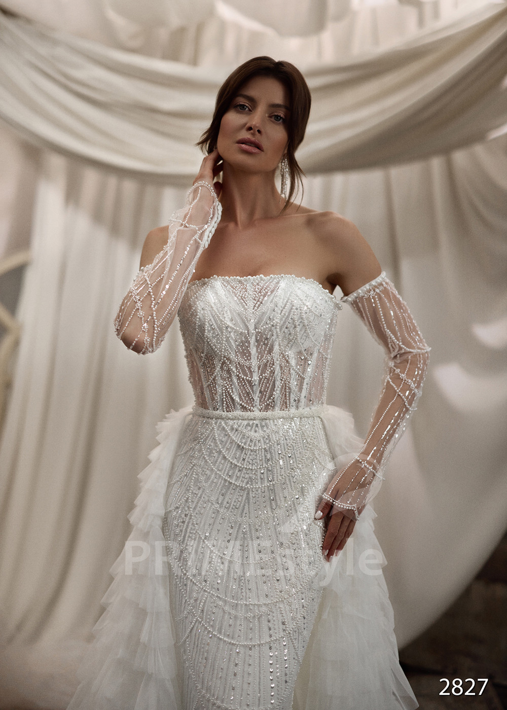 Luxusné svadobné šaty s odopínateľnou vlečkou RC2827