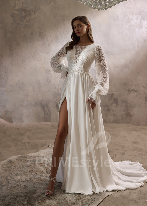 Romantické svadobné šaty s dlhým rukávom RC2832