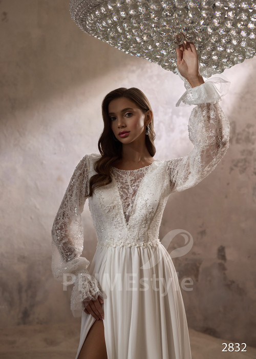 Romantické svadobné šaty s dlhým rukávom RC2832