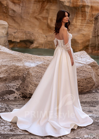 Jednoduché trblietavé svadobné šaty RS867 - primestyle.sk