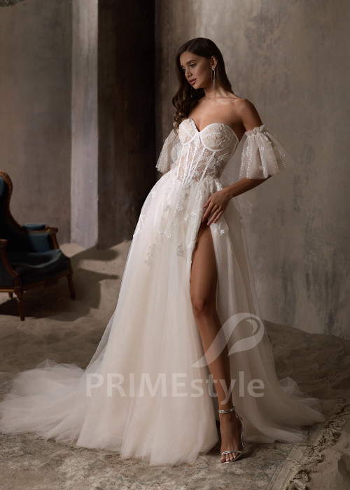 Moderné čipkované svadobné šaty RC2840