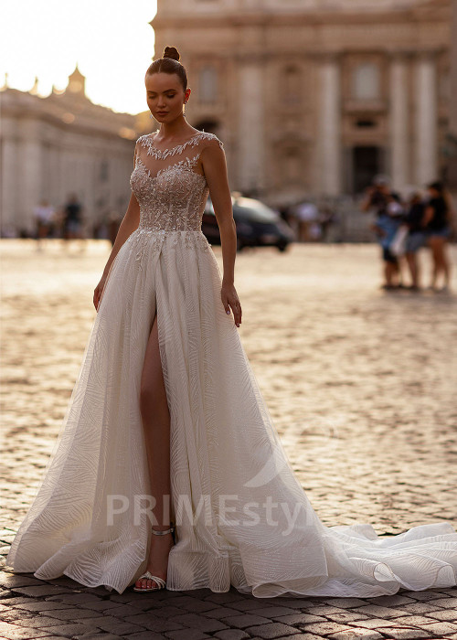 Extravagantné trblietavé svadobné šaty RS869