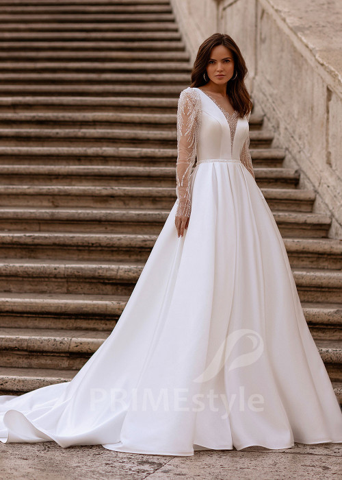 Elegantné saténove svadobné šaty RS870