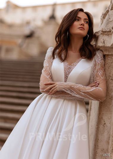 Elegantné saténove svadobné šaty RS870 - primestyle.sk