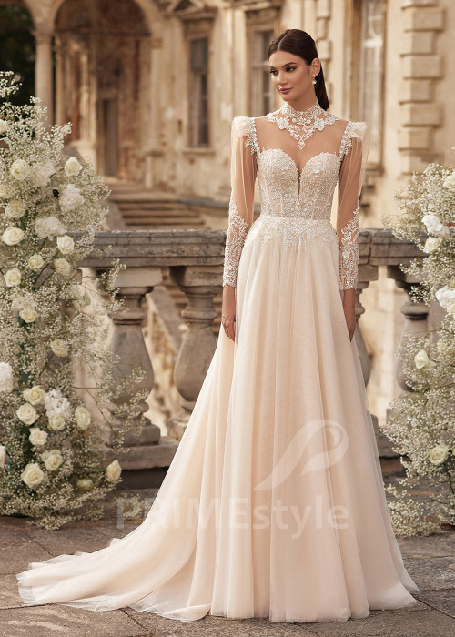 Elegantné čipkované svadobné šaty RC2706