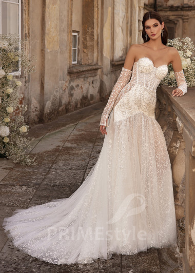 Extravagantné trblietavé svadobné šaty RC2727