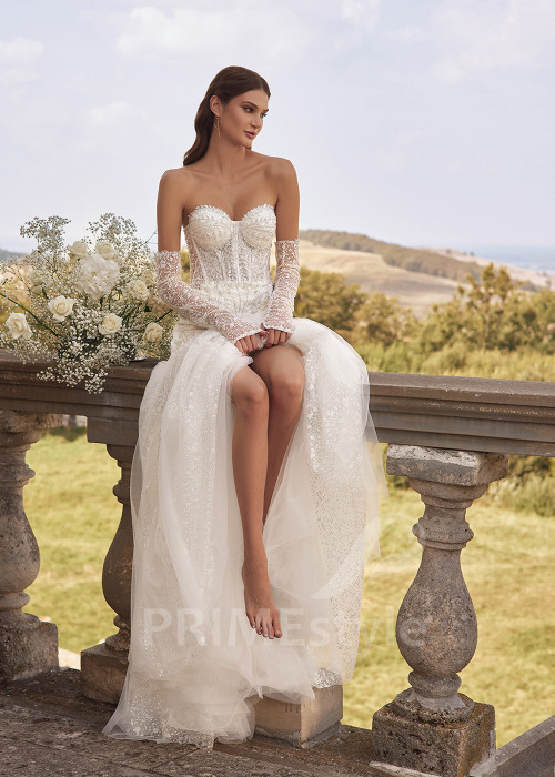 Extravagantné trblietavé svadobné šaty RC2727