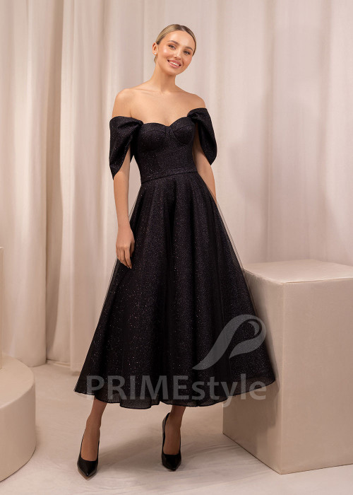 Spoločenské midi šaty s odhalenými ramenami Lenna