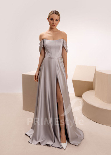 Jednoduché spoločenské šaty s rozparkom Leona