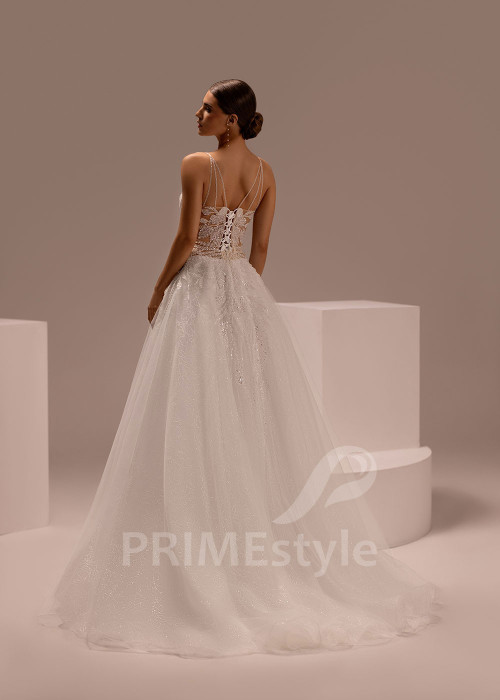 Tylové svadobné šaty s hlbokým výstrihom Daniella