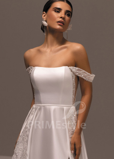 Hladké svadobné šaty so spadnutými ramienkami Donata | PRIMESTYLE.SK