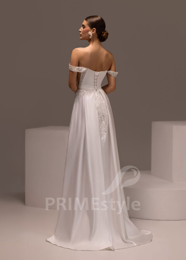 Hladké svadobné šaty so spadnutými ramienkami Donata | PRIMESTYLE.SK