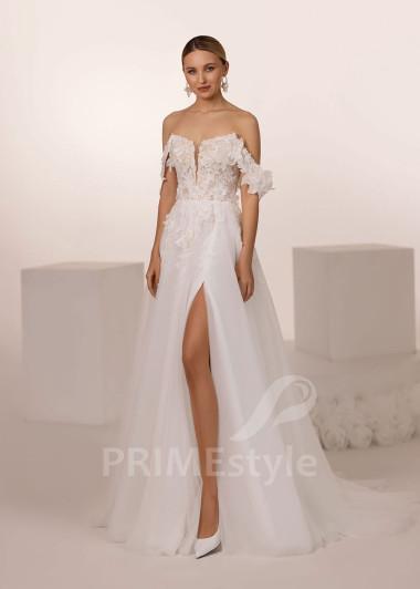 Romantické svadobné šaty s 3D kvetmi Edda