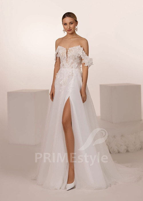 Romantické svadobné šaty s 3D kvetmi Edda