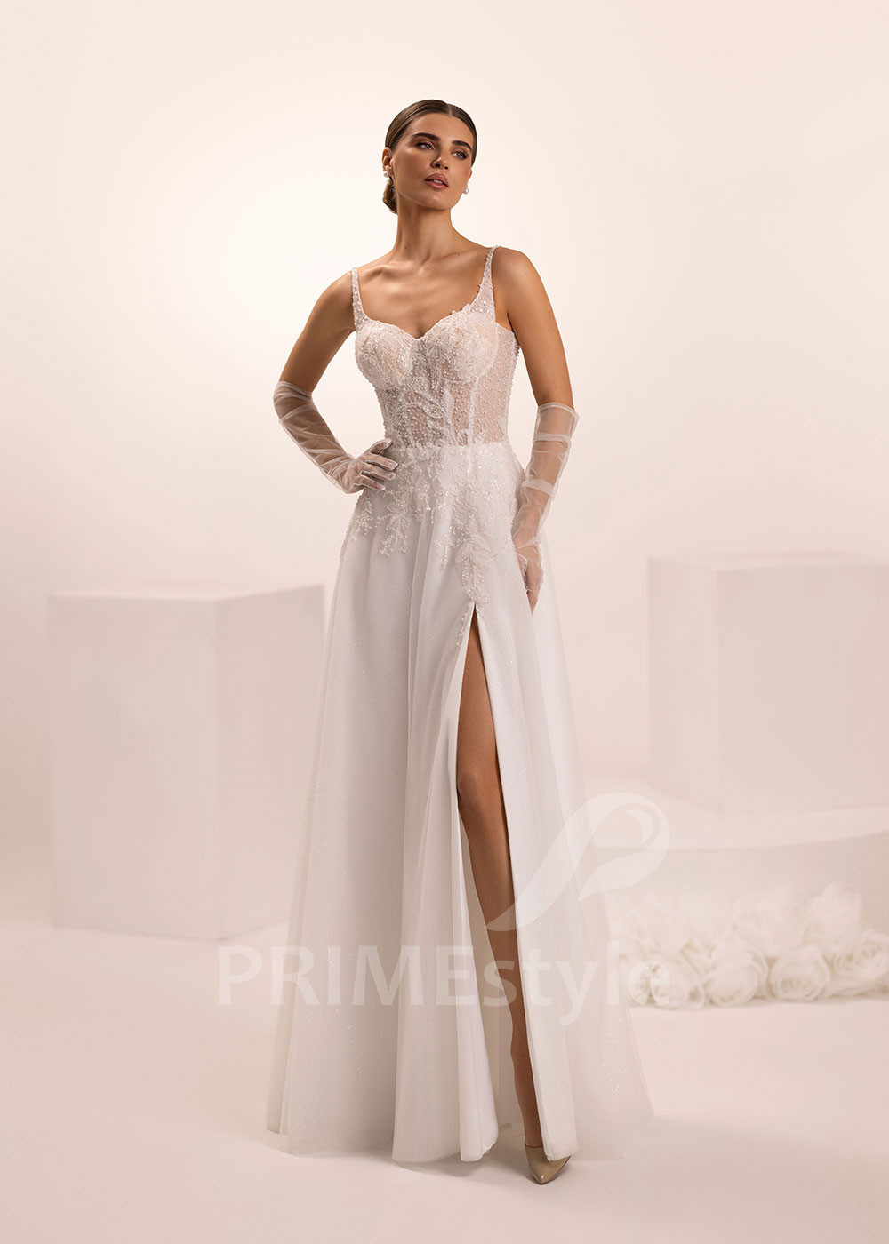 Tylové svadobné šaty s rozparkom Electra