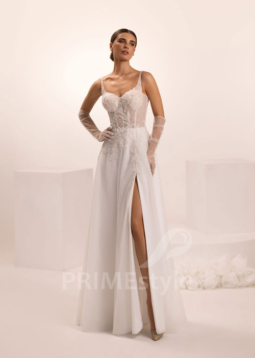 Tylové svadobné šaty s rozparkom Electra