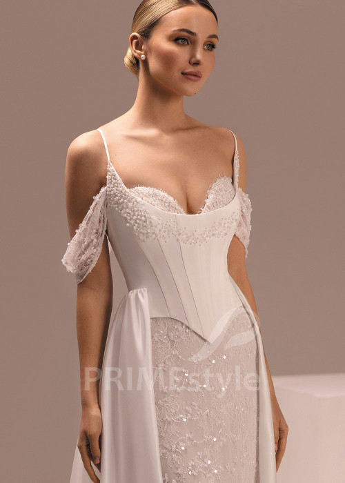 Čipkované svadobné šaty so saténovým korzetom Enrica