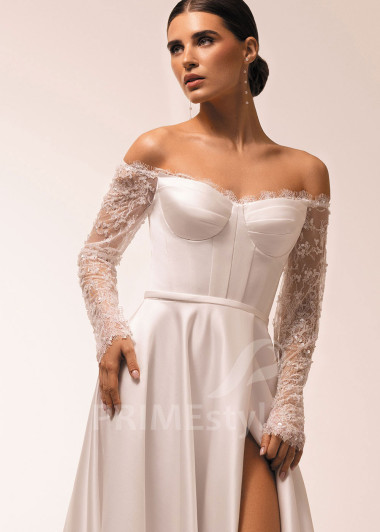 Hladké svadobné šaty s dlhým čipkovaným rukávom Fabiana | PRIMESTYLE.SK