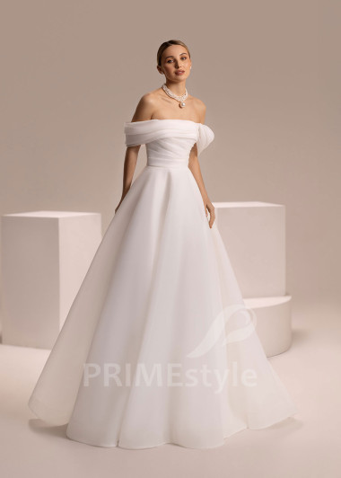 Hladké svadobné šaty so spadnutými ramienkami Fabricia