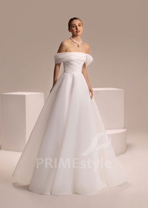 Hladké svadobné šaty so spadnutými ramienkami Fabricia