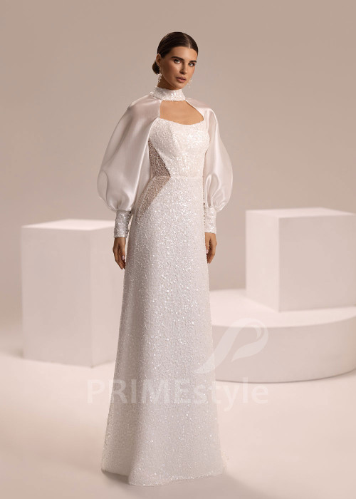 Trblietavé svadobné šaty s balónovým rukávom Filomena