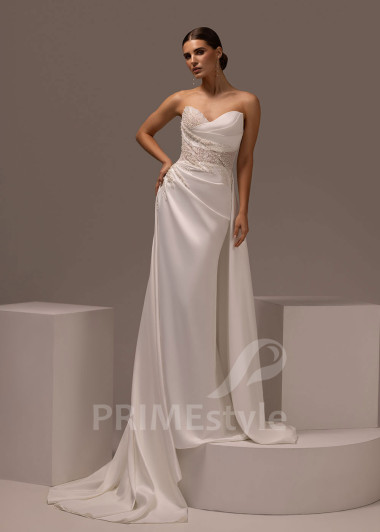 Saténové svadobné šaty bez ramienok Galicia