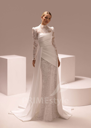 Čipkované svadobné šaty s dlhým rukávom Idalia
