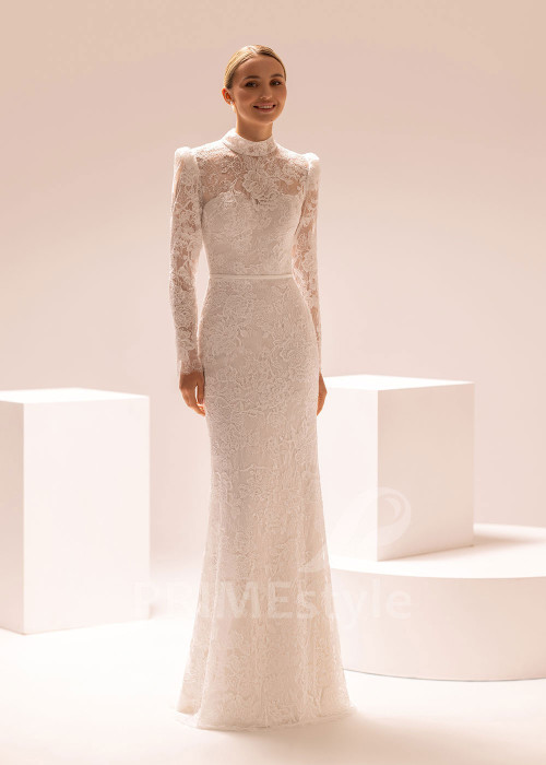 Čipkované svadobné šaty s dlhým rukávom Idalia