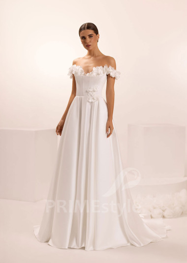 Saténové svadobné šaty s 3D kvetmi Jolanda