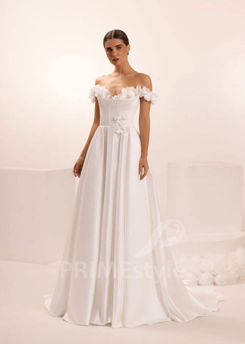 Saténové svadobné šaty s 3D kvetmi Jolanda