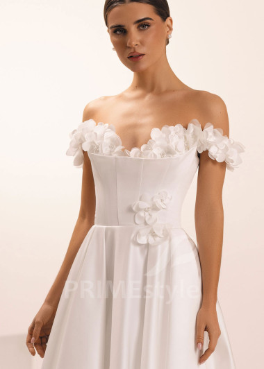 Saténové svadobné šaty s 3D kvetmi Jolanda | PRIMESTYLE.SK