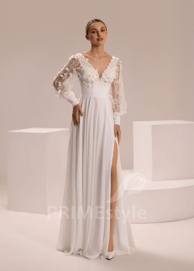 Šifónové svadobné šaty s kvetinovými rukávmi Juliana