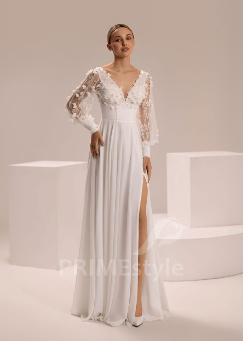 Šifónové svadobné šaty s kvetinovými rukávmi Juliana